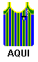 green (bottle) with blue stripes edged with yellow and yellow trim