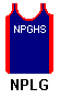 blue (navy) with red side panels and trim NPGHS in white on front