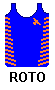 singlet: blue (royal) with orange bird logo and side bands name and white number on back