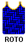 singlet: large blue and dark blue herringbone pattern gold trim