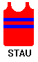 singlet: red with two blue bands