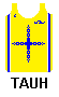 yellow with blue cross with blue and white side stripes