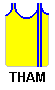 singlet: yellow with two blue vertical stripes on one side and blue trim